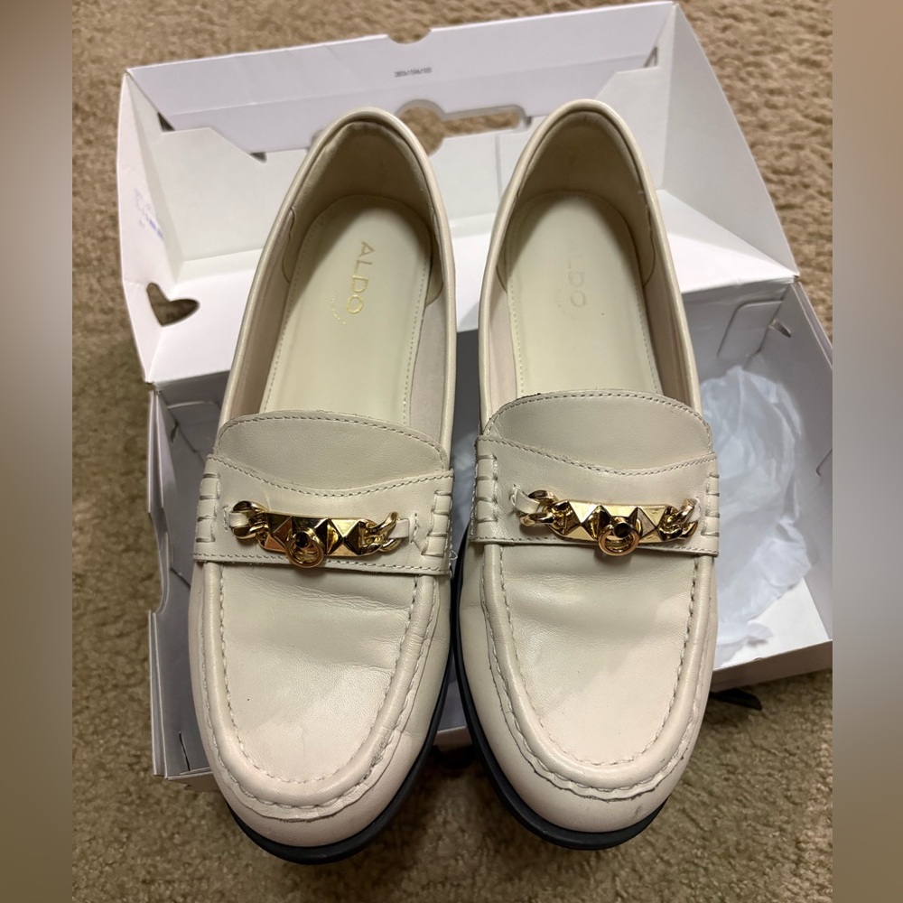 Aldo Off-White Loafers with Gold Detail
